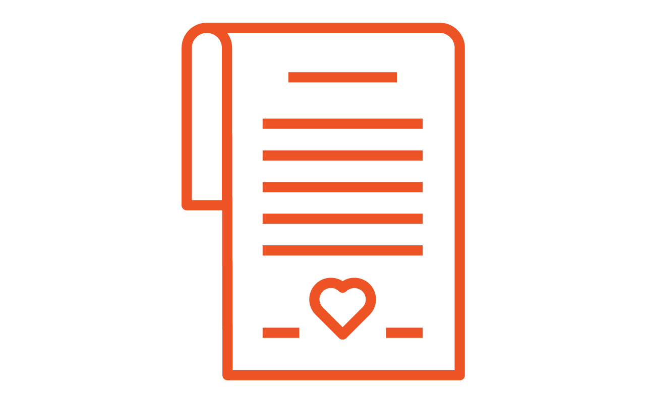 Line drawing of a contract with a heart on it. 